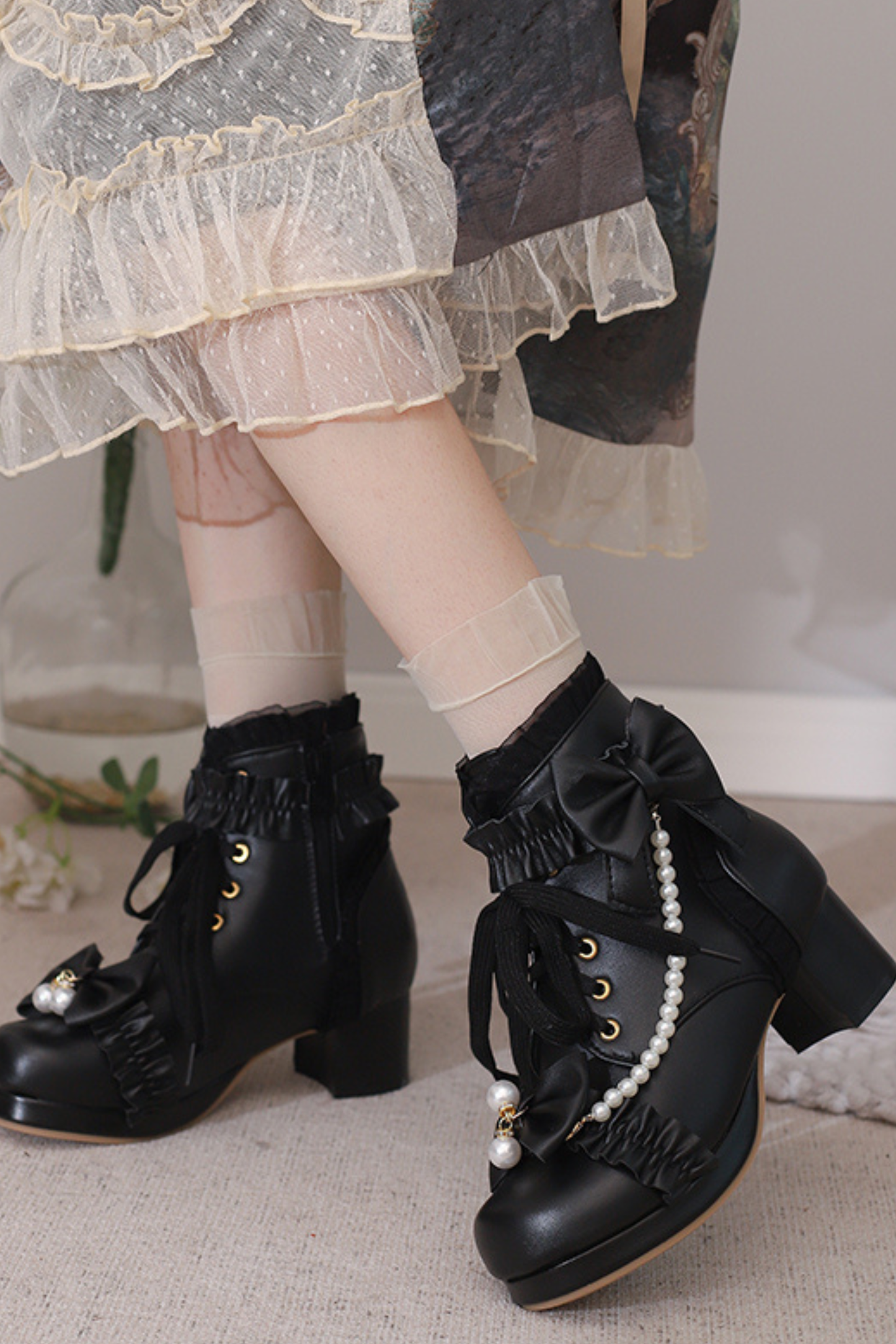 Pearl Ribbon Sweet Lolita Boot
