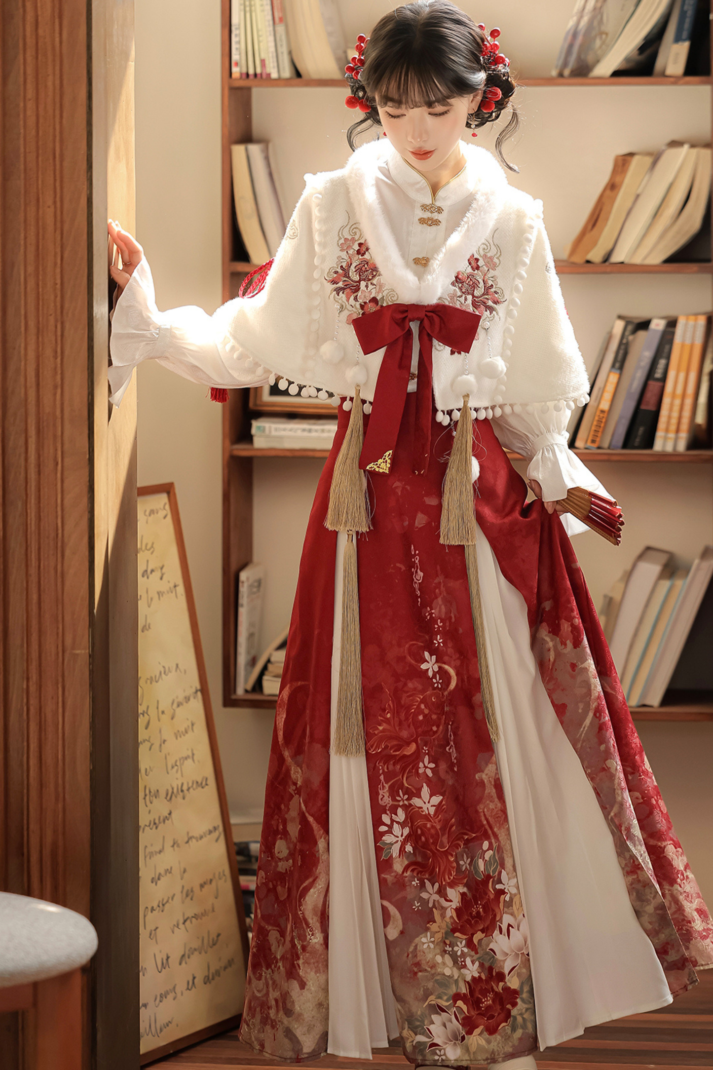 Retro Chinese-style Shawl + Tops + Skirt