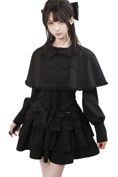 Ruffled Dress + Short Cape + Shirt + Skirt