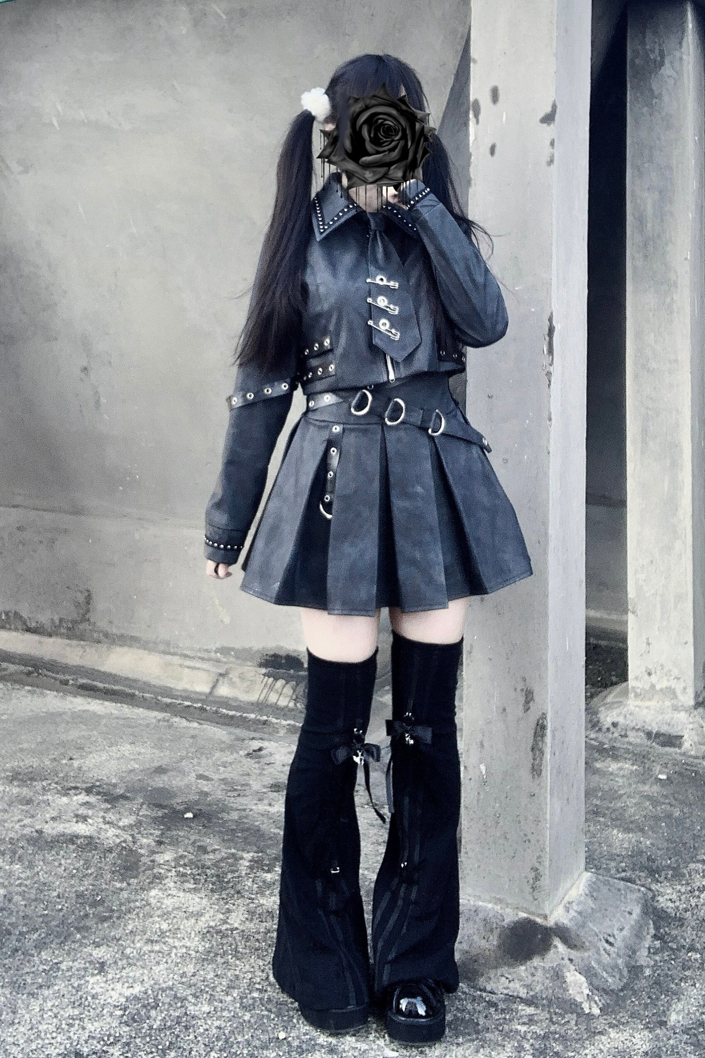 Gothic Matte Leather Dark Girl Top + Skirt