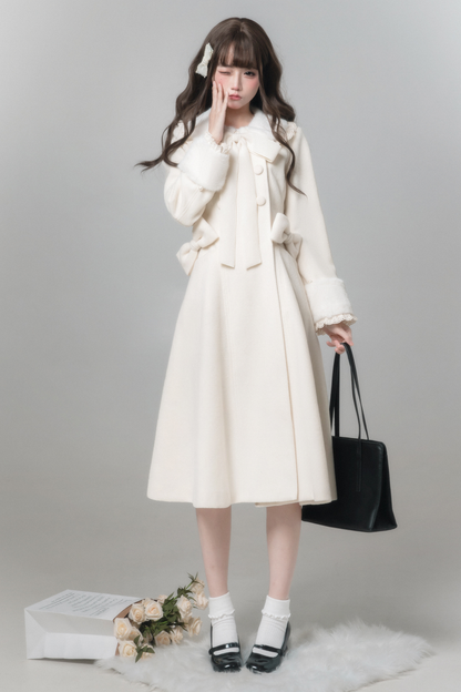 White Snow Long Coat + Shirt + Skirt