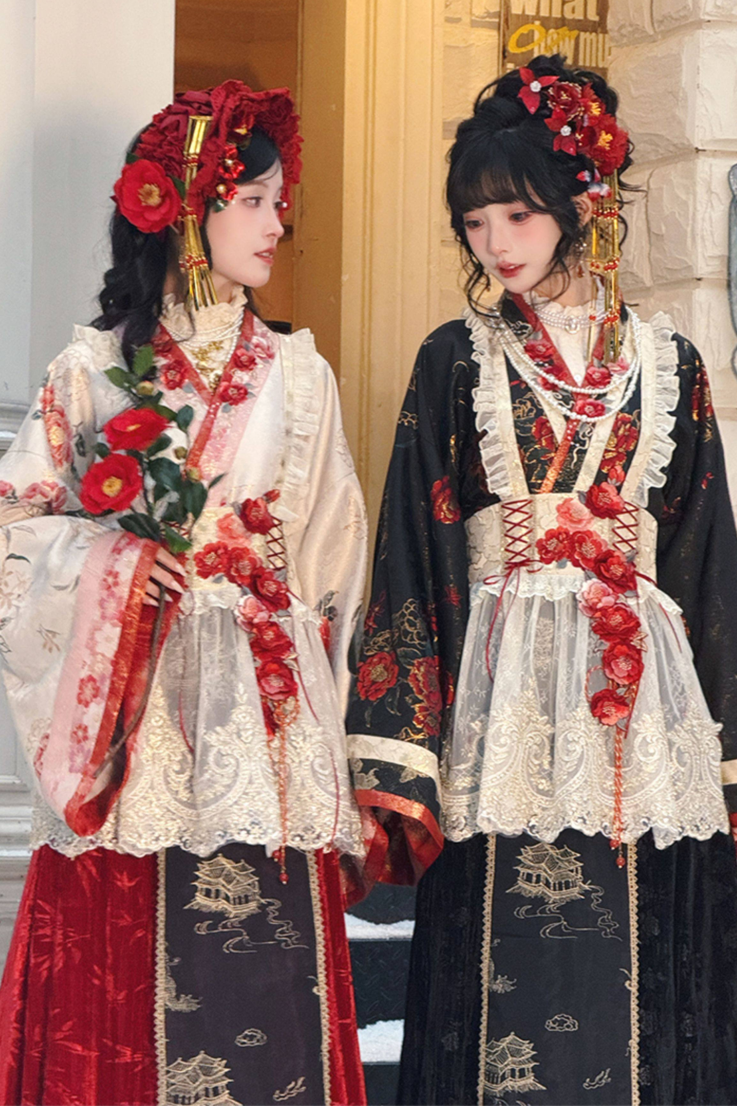 Chinese-style Design Top + Long Skirt + Apron