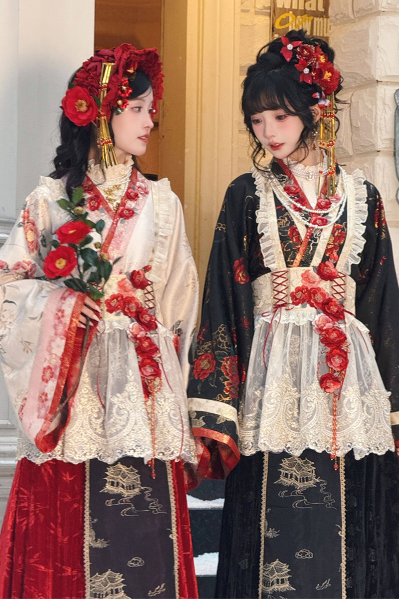 Chinese-style Design Top + Long Skirt + Apron