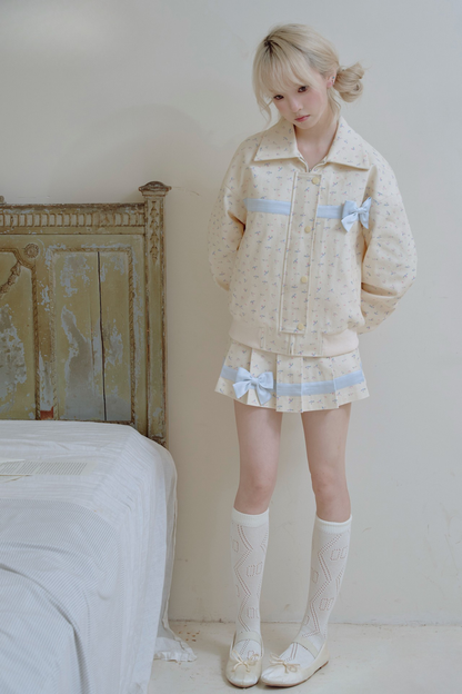 Flower Ribbon Jacket + Pleated Skirt