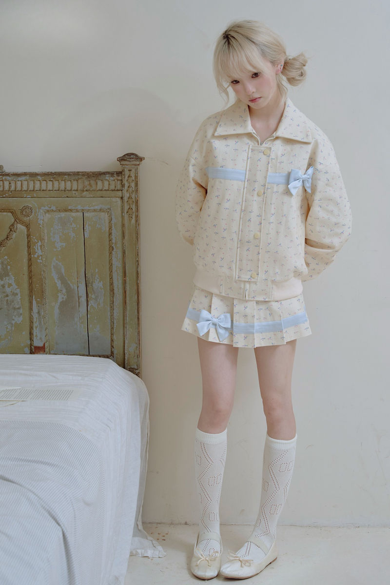 Flower Ribbon Jacket + Pleated Skirt