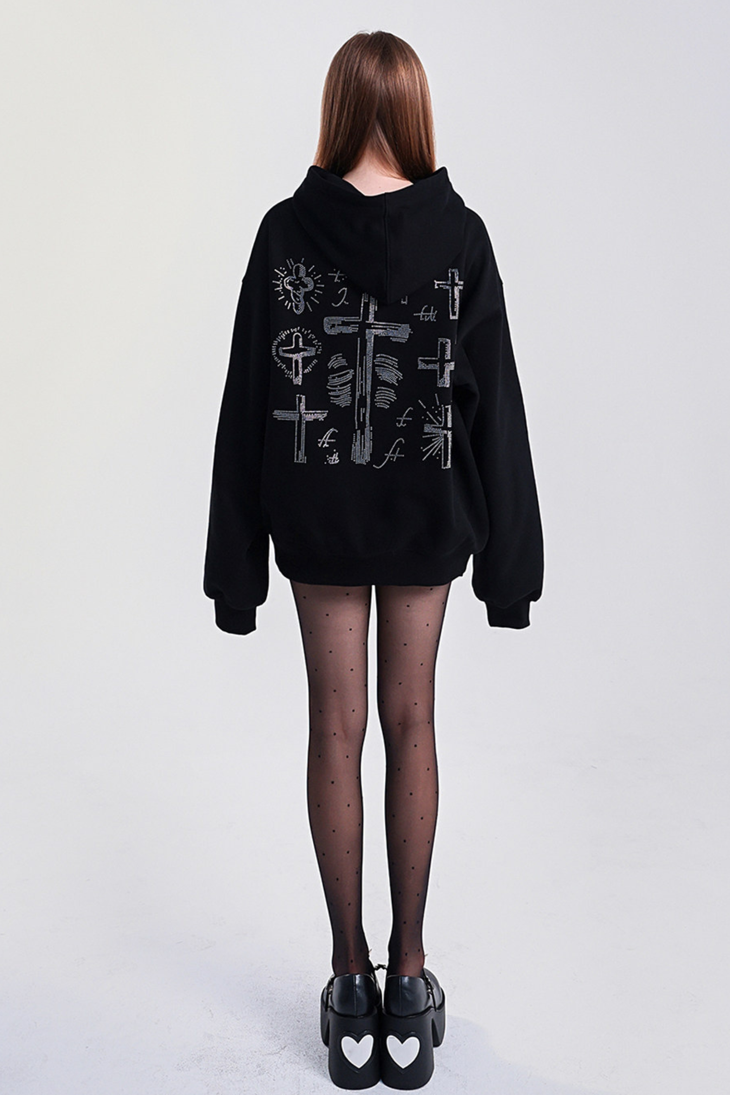 Big Cross Design Loose Hooded Sweatshirt