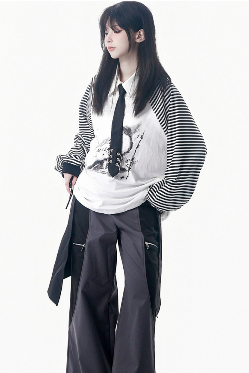 Dark Gray Color Blocking Jacket + Pants + Skirt + Top