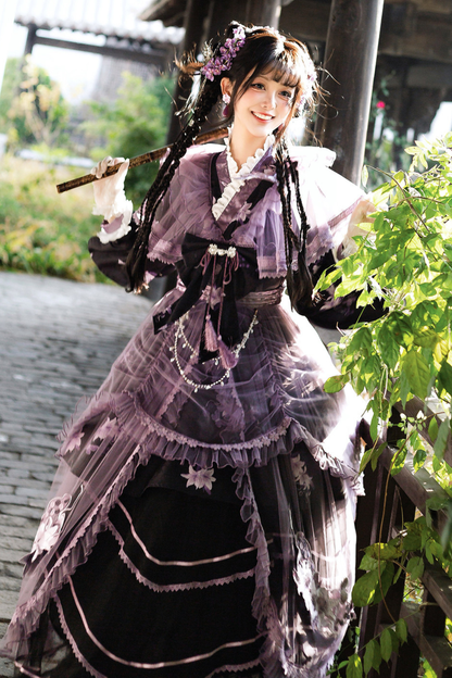 Chinese-style Purple Dress + Outer Dress + Long Skirt