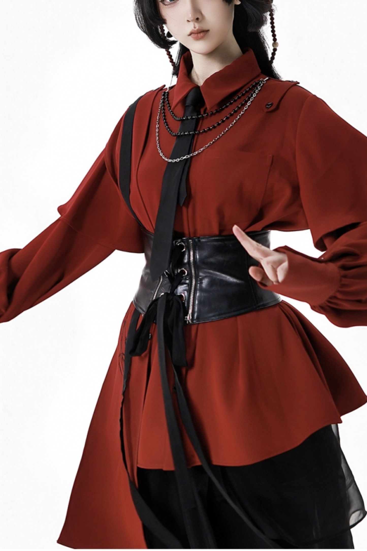 Chinese-style Top + Chiffon Pants + Corset