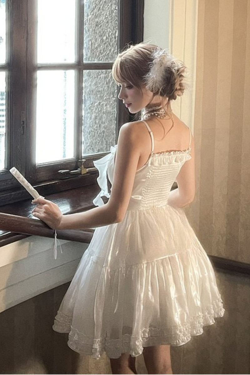 Heavy Shatin Drape Camisole Dress + Lace Asymmetric Shawl