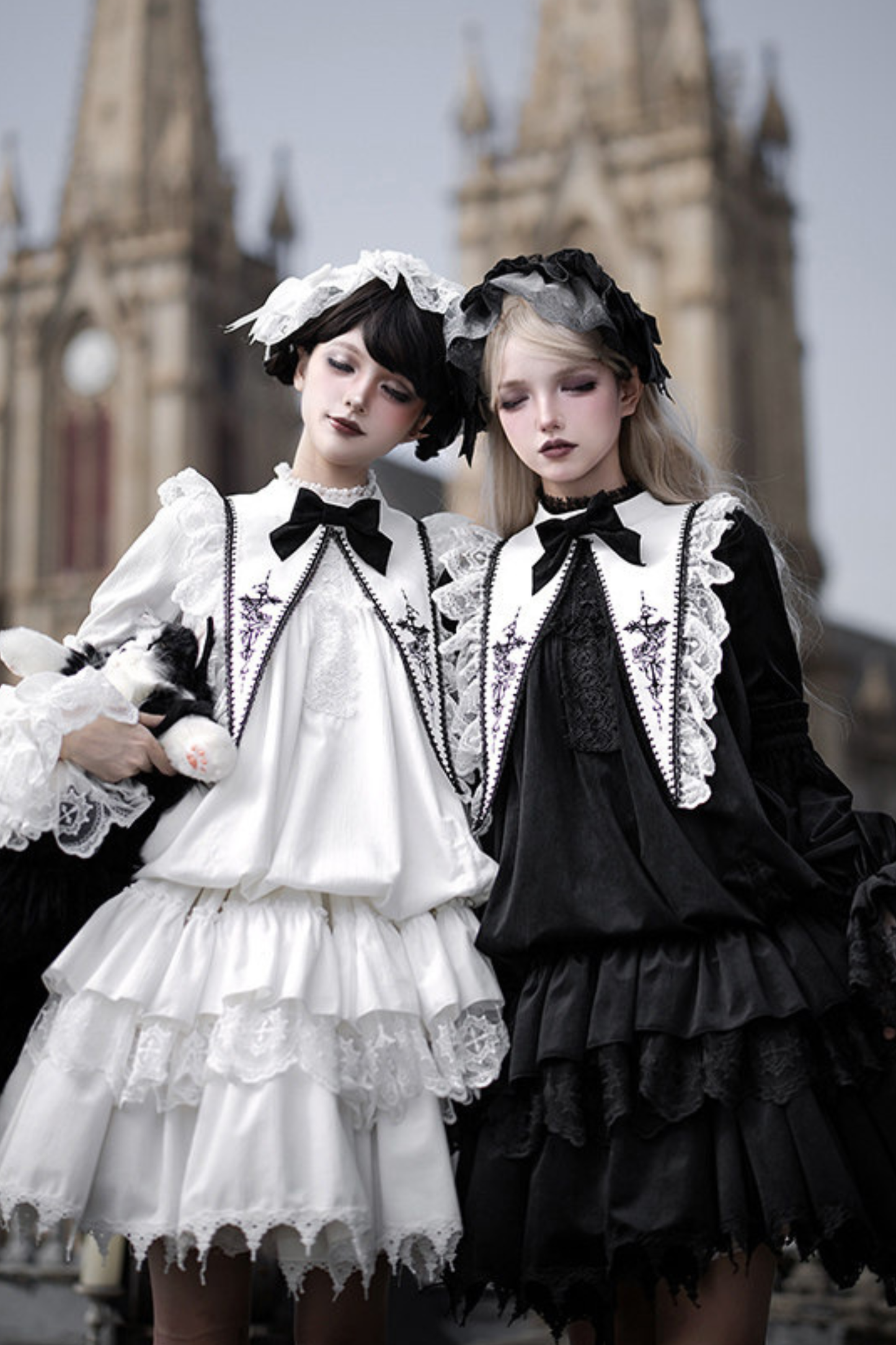 Gothic Doll Multi-tiered Dress + Belt + Fake Collar + Hairband