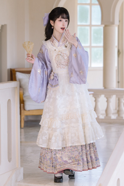 Chinese-style Pastel Top + Apron + Bow + Necklace + Brooch + Hair Accessories