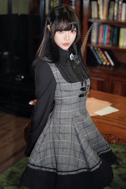 Plaid Belt Flare Dress
