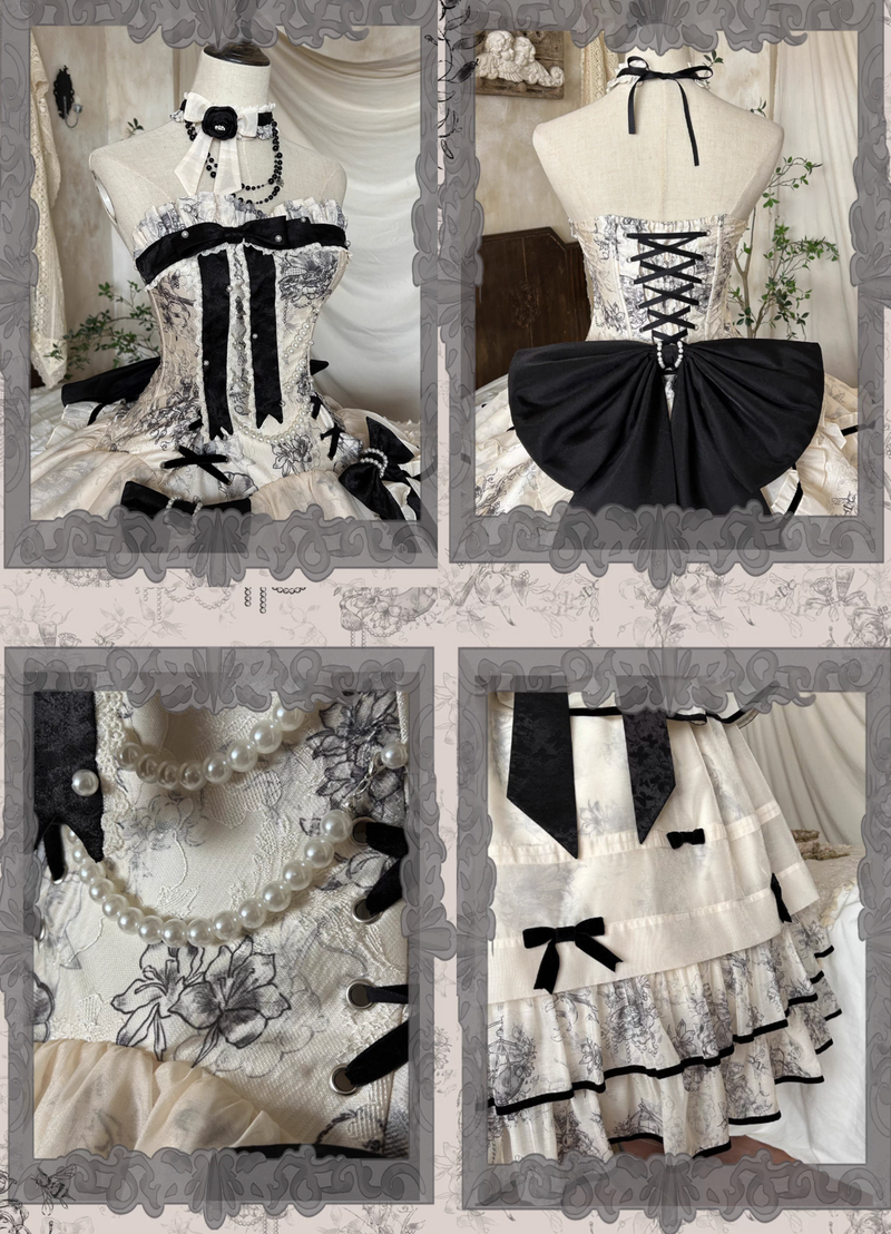 [pre-order] Brandy French Pearl Bustier Dress + Black Jacquard Jacket + Accessories