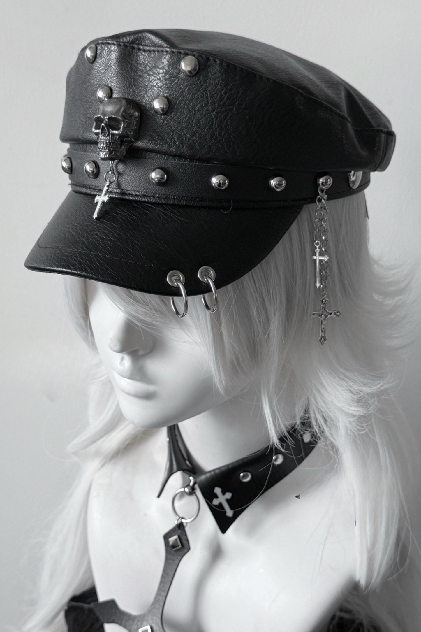 Dark Rivet Y2k Leather Buckle Subculture Cap