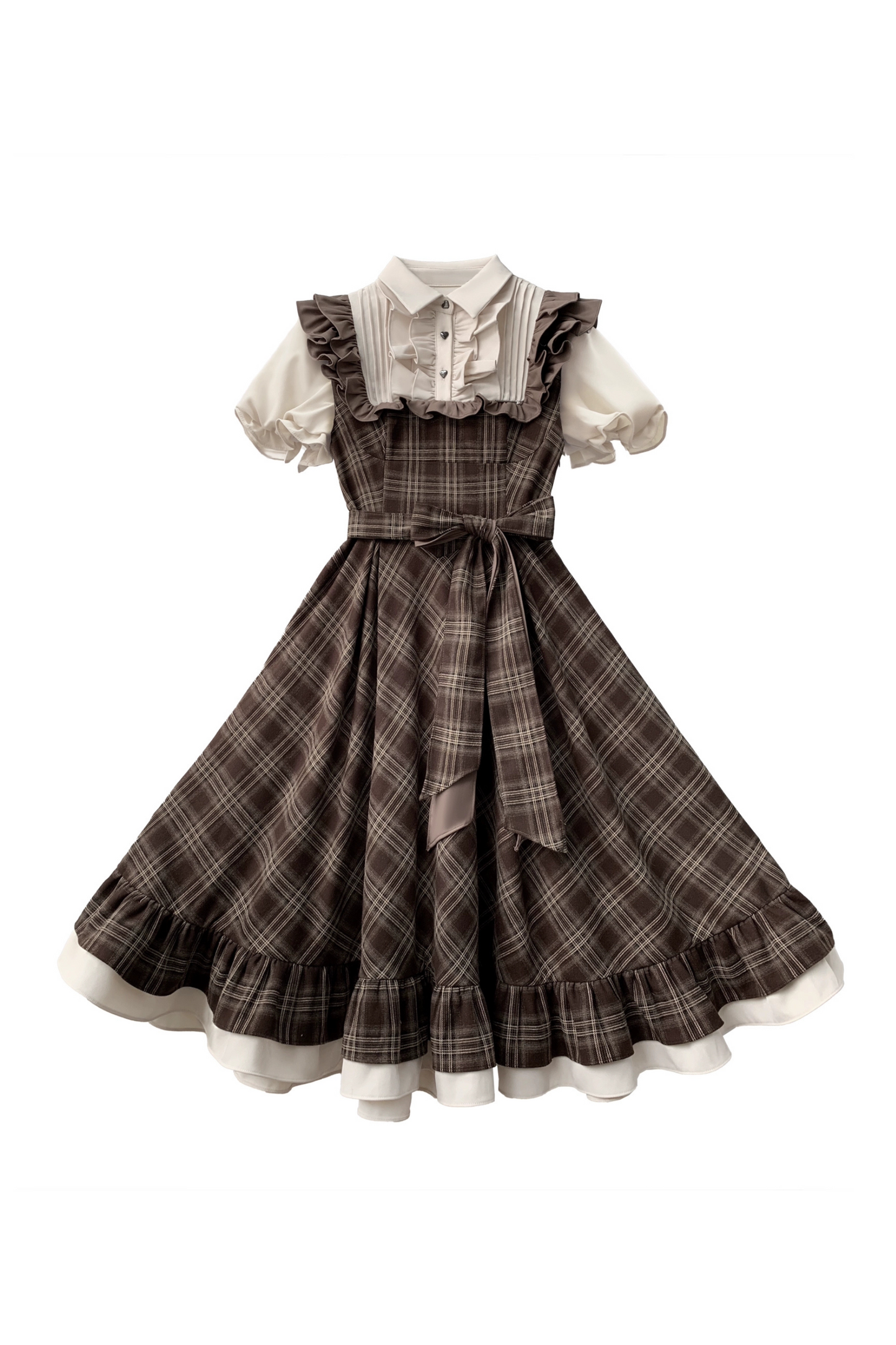 Retro Plaid Flared Dress + Ribbon Tie