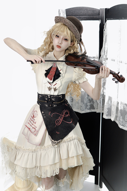 Lolita Puff Sleeve Top + Asymmetrical Skirt + Corset