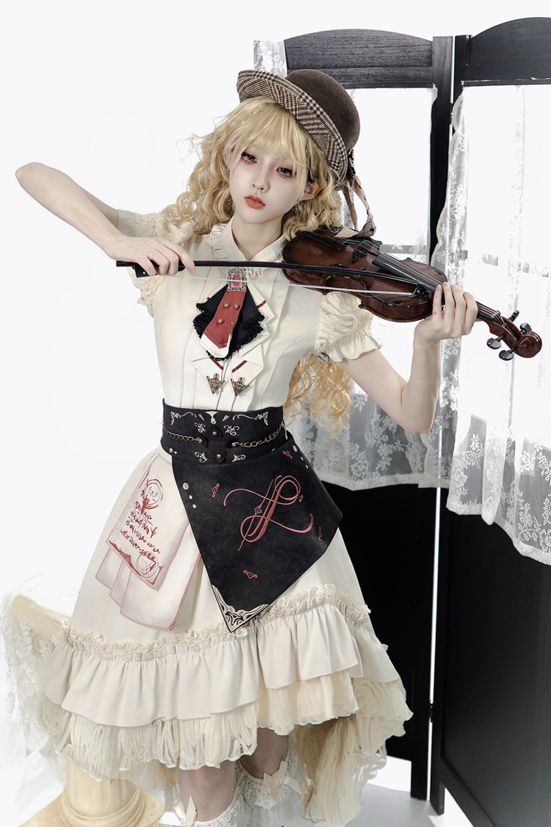 Lolita Puff Sleeve Top + Asymmetrical Skirt + Corset
