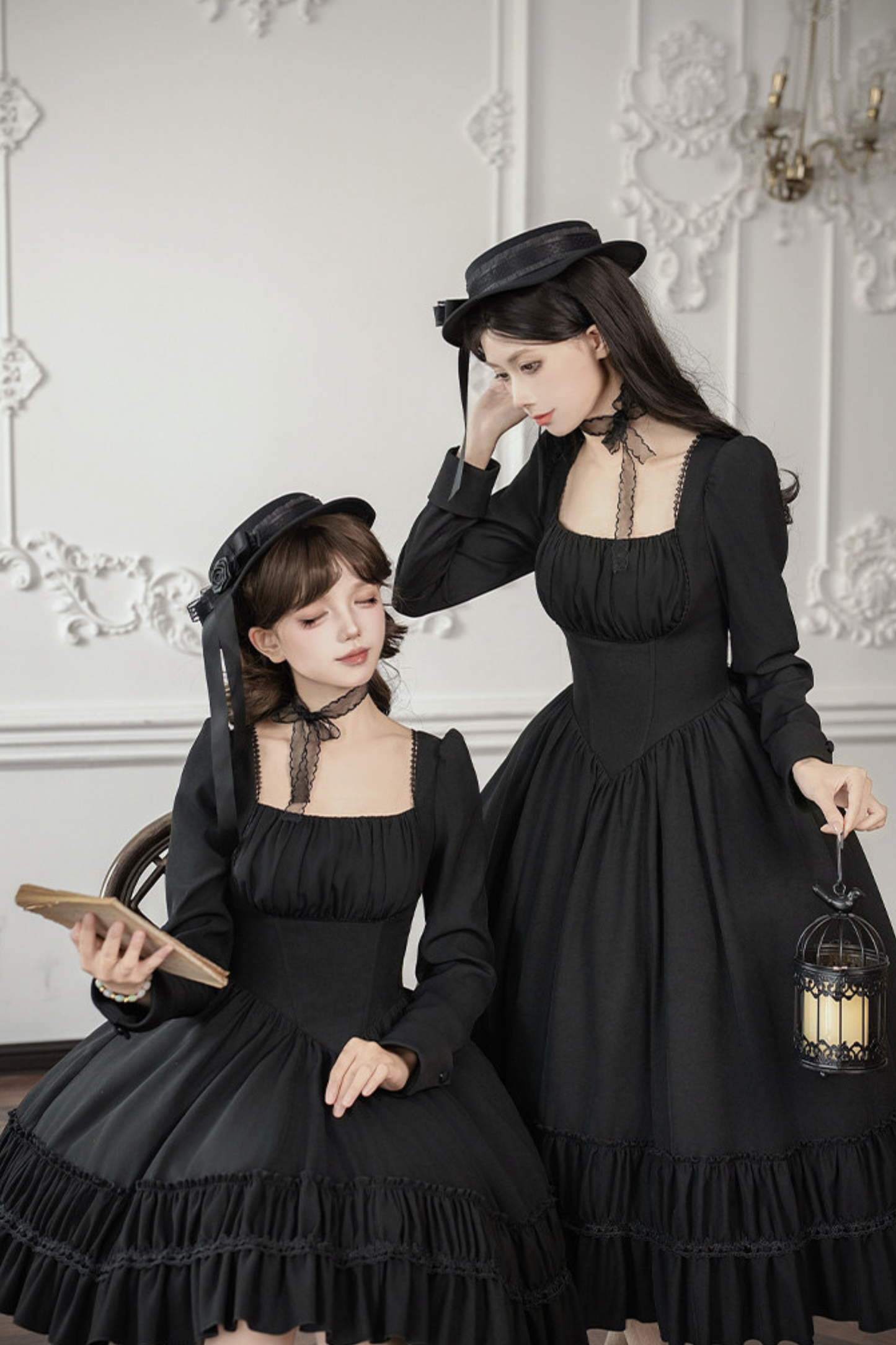 Gothic Dress + Fake Collar + Hat