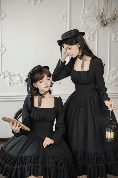 Gothic Dress + Fake Collar + Hat