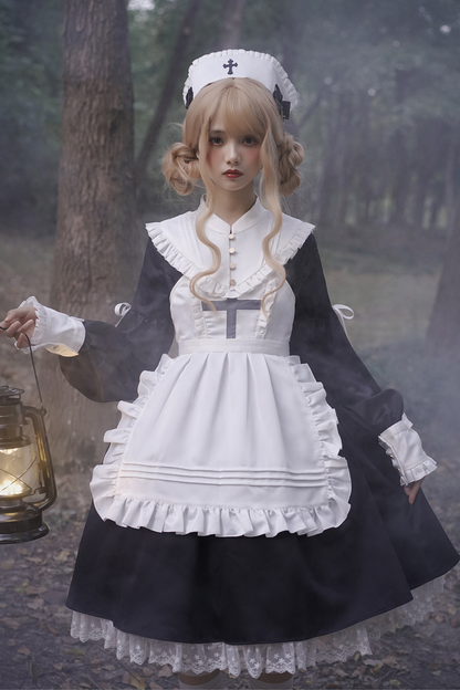 Lantern Angel Maid Lolita Dress + Apron + Detachable Collar
