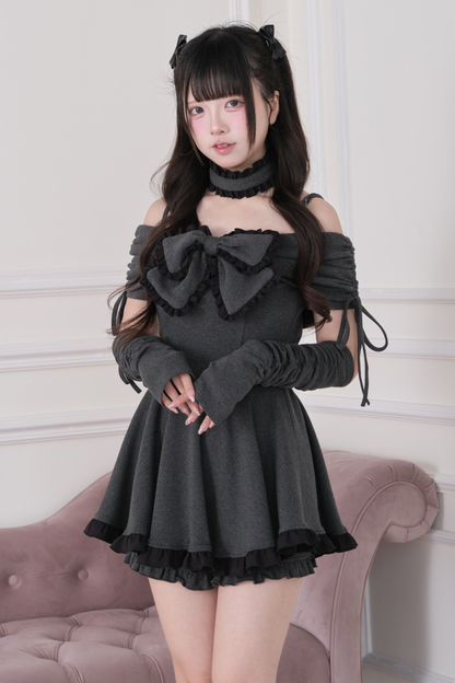 Big Ribbon Off-shoulder Dress Set