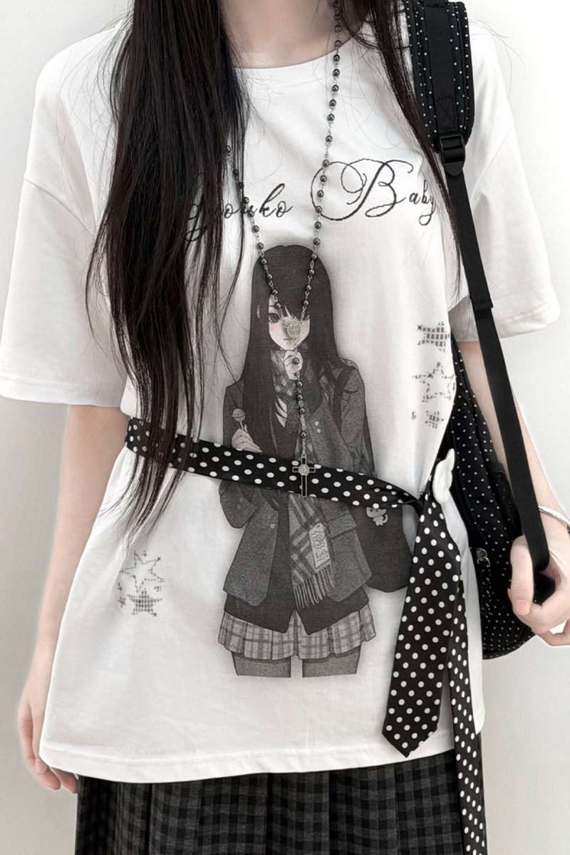 Schoolgirl Illustration Loose Top + Skirt