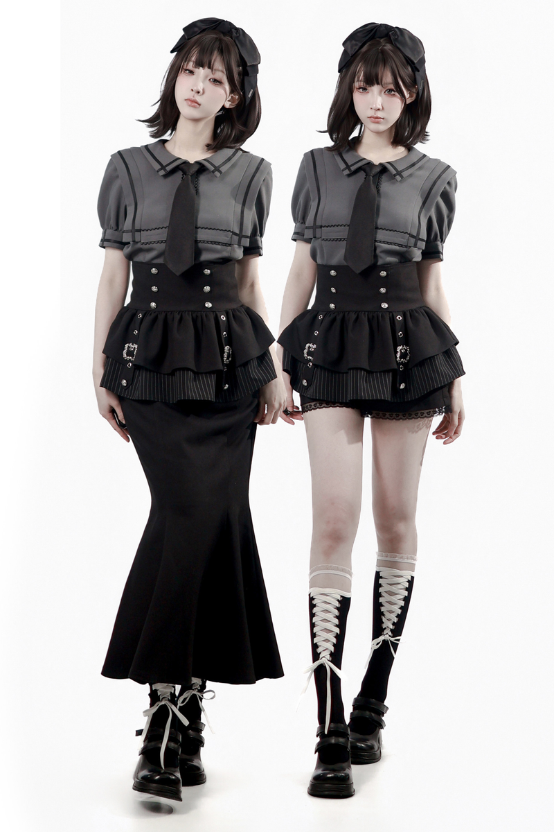 Dark Color Shirt + Mermaid Skirt + Shorts + Girdle + Tie