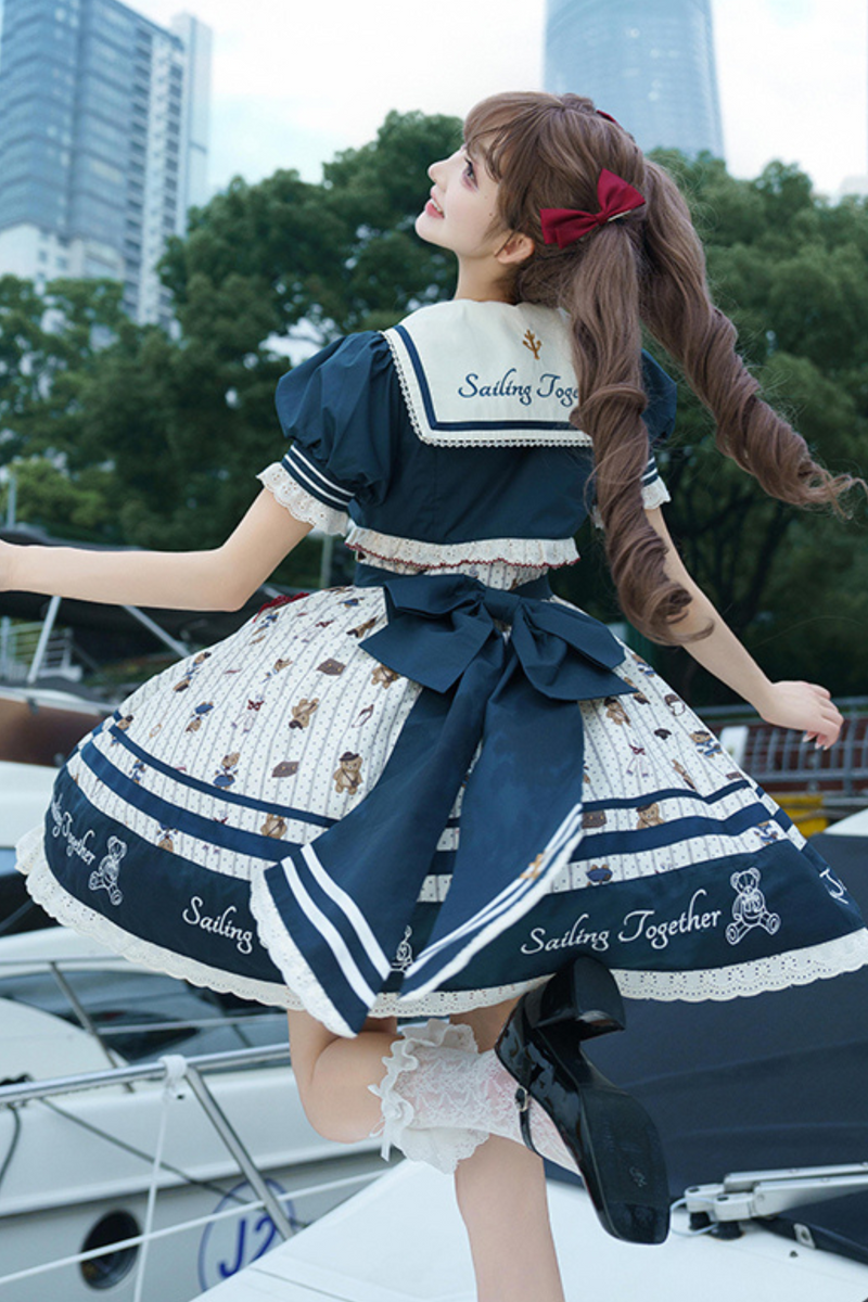 [pre-order] Jasmine Bear Marine Design Jumper Skirt + Short Outerwear