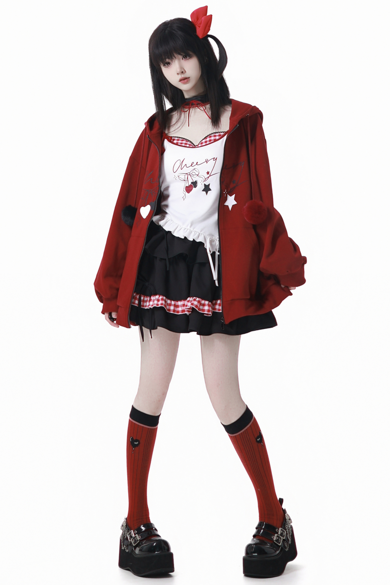 Cherry Wind Hoodie + Camisole + Skirt