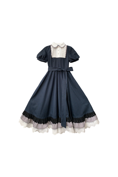 [pre-order] Retro Navy Blue Dress + Slim Ribbon + Brooch