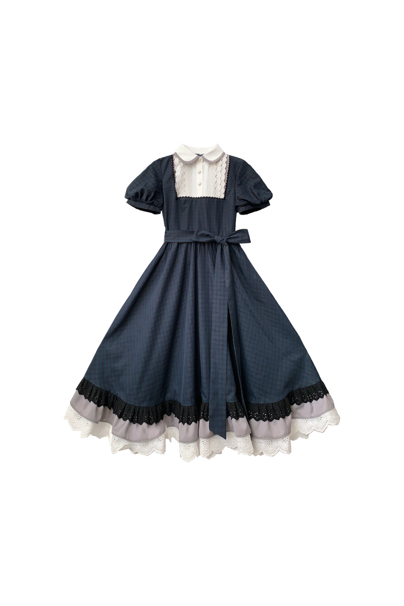 [pre-order] Retro Navy Blue Dress + Slim Ribbon + Brooch