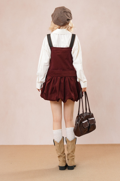 Burgundy Corduroy Suspender Dress