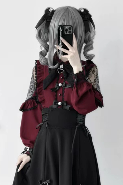 French Lace Trim Shirt + Long Skirt