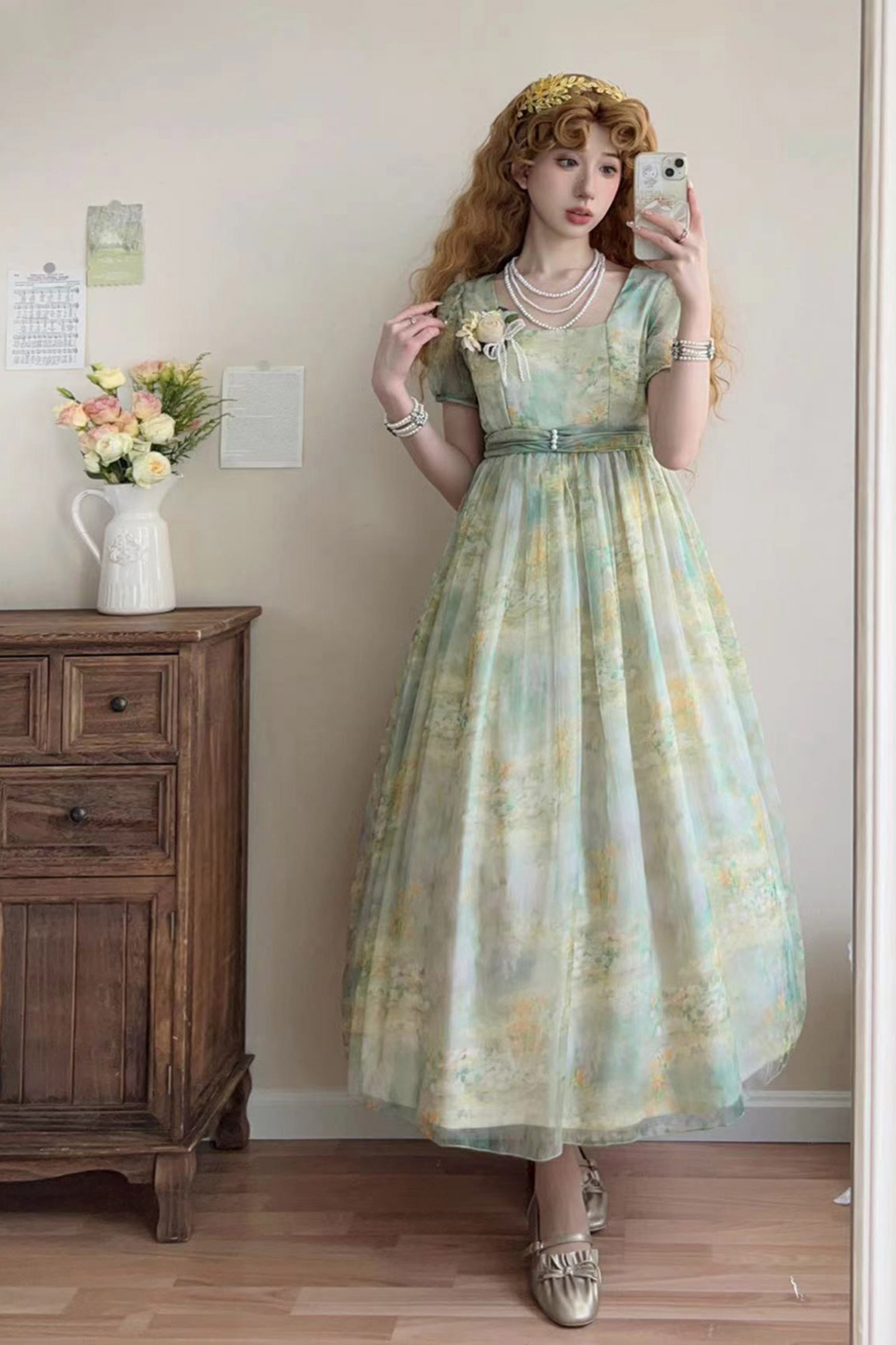 Marble Art High Waist Mark Lolita Dress