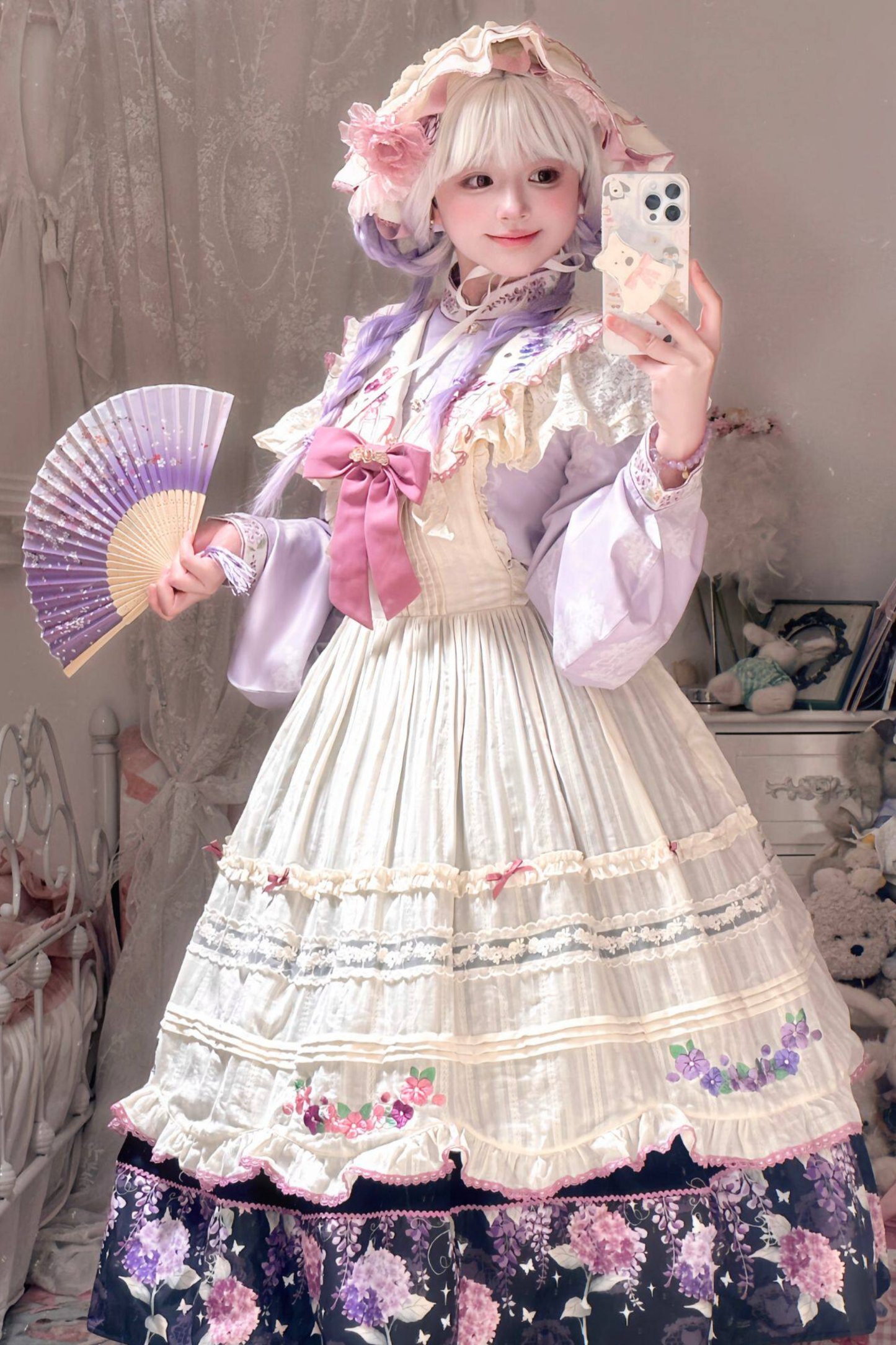 Chinese-style Lolita Top + Skirt + Apron + Headband + Bonnet