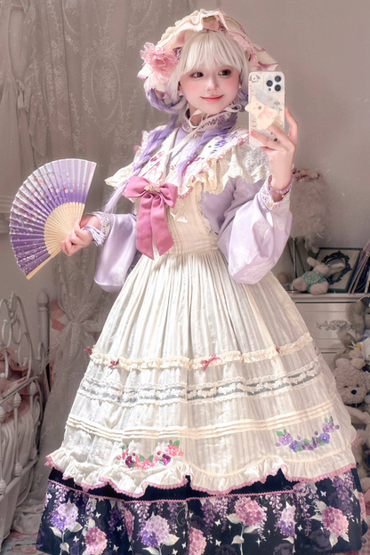 Chinese-style Lolita Top + Skirt + Apron + Headband + Bonnet