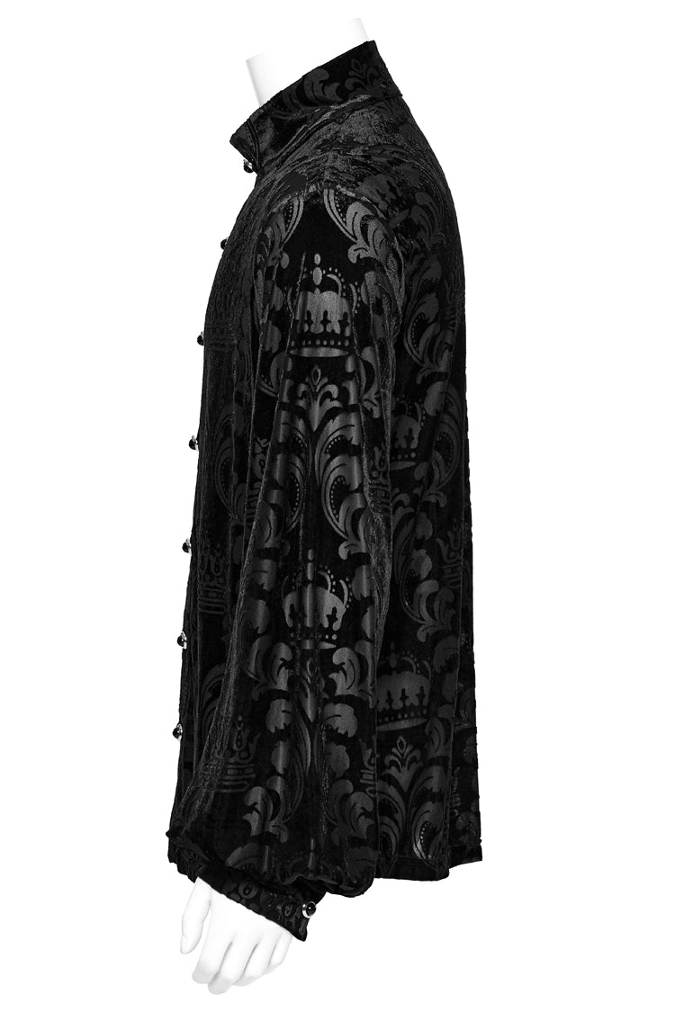 Black Stand Collar Puff Sleeves Jacquard Print Gothic Blouse