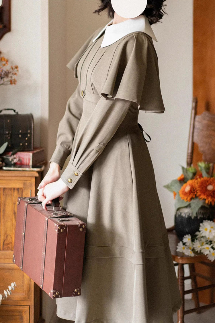 Khaki [forest Antique Trunk] Lapel Collar Long Sleeves Classic Lolita Dress