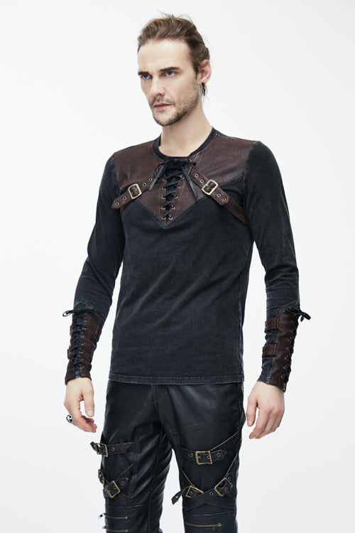 Brown Long Sleeves Designer Punk T-shirt