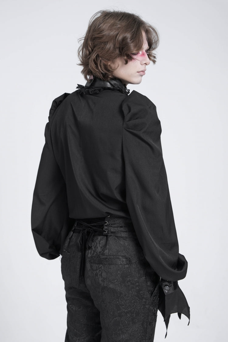 Black Stand Collar Long Puff Sleeves Gothic Batlike Blouse