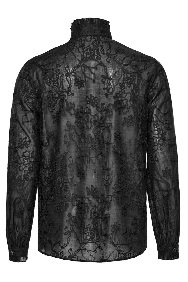 Black Stand Collar Jacquard Embroidery Gothic Blouse
