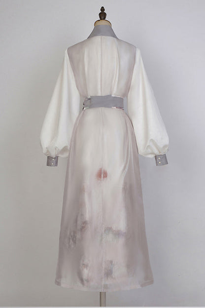 Beige Original Chinese Style Ink Printing Classic Lolita Hanfu Dress Full Set