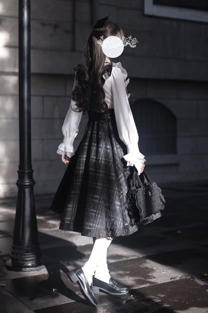 Black Plaid Print Classic College Style Lolita Strap Dress