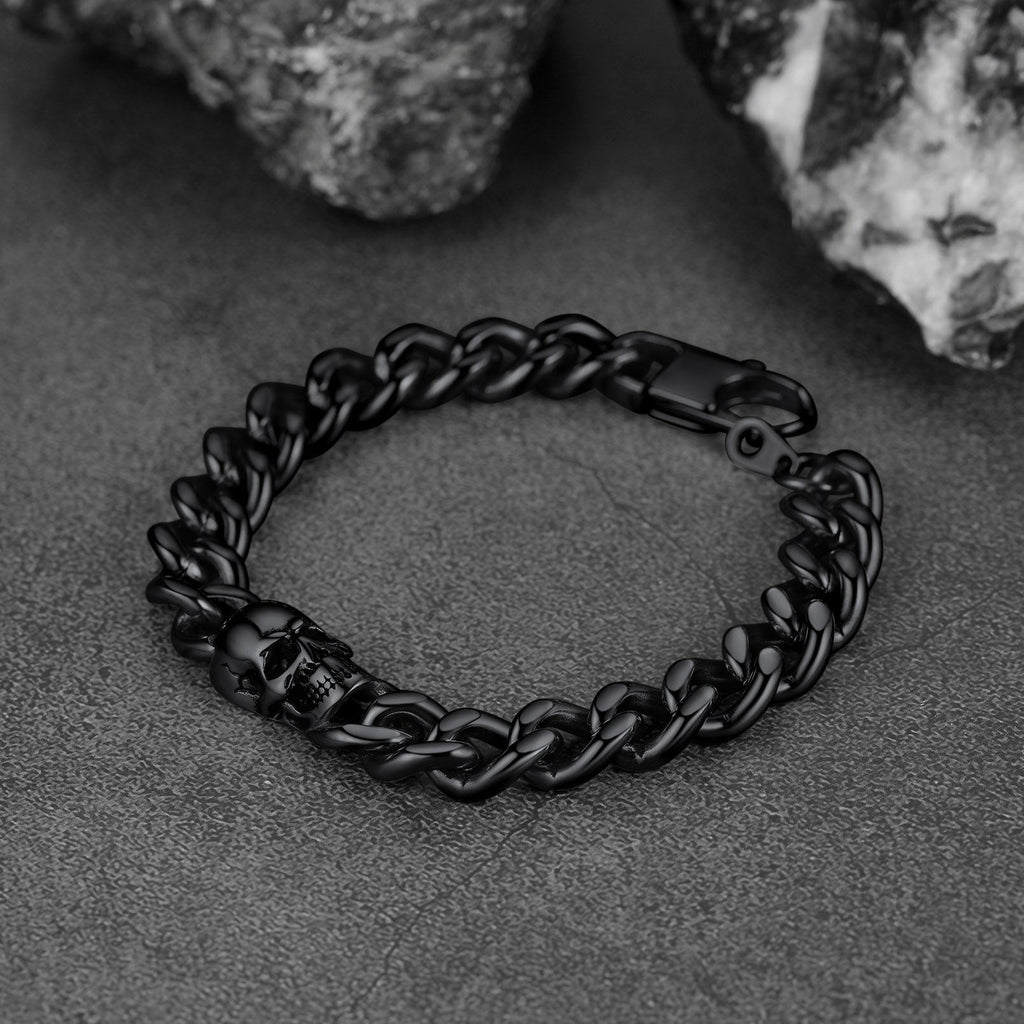 Gothic Heavy Cuban Chain Skull Bracelet for in Stainless Steel