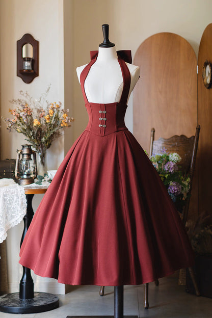 Classic Halterneck Sleeveless Ruffled Fishbone Lolita Dress 3 Colors