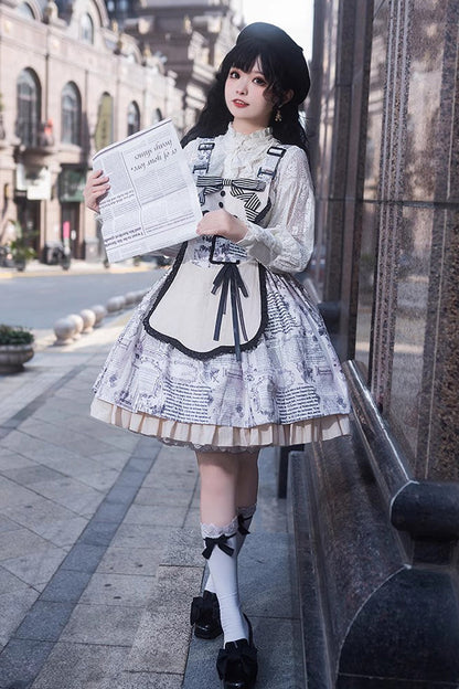 White Berlin Daily Print Removable Apron Classic Lolita Strap Dress