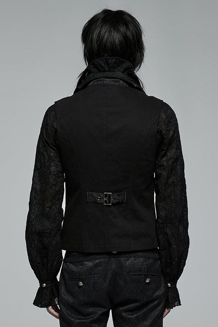 Black Gothic Noble Jacquard Embroidery Pleated Ruffle Delicate Buttons Decoration Vest