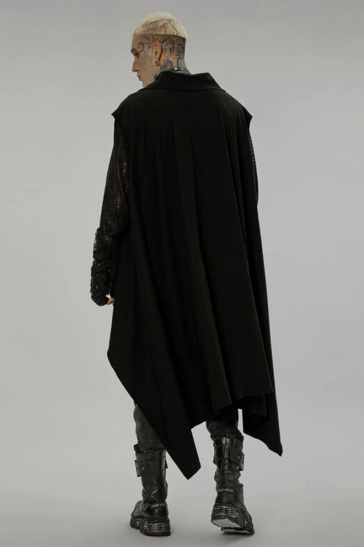 Black Lapel Collar Stitching Irregular Hem Webbing Buckle Steampunk Vest