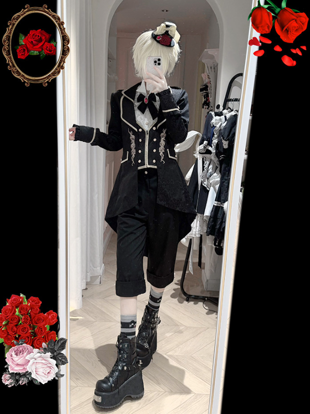 [pre-order Deadline: May 8] Black/red Gothic Prince Series Mini Hat + Jewel Ribbon Brooch